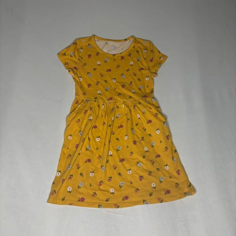 Wonder Nation Girls Yellow Floral Dress Size S (6-6X) | Kids Pocket Dress